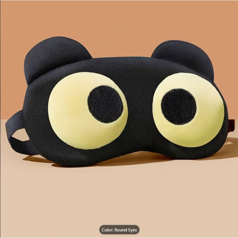 Cute Cartoon Bear Eye Mask – Soft Plush Sleep Mask Adjustable–Round Eyes Design